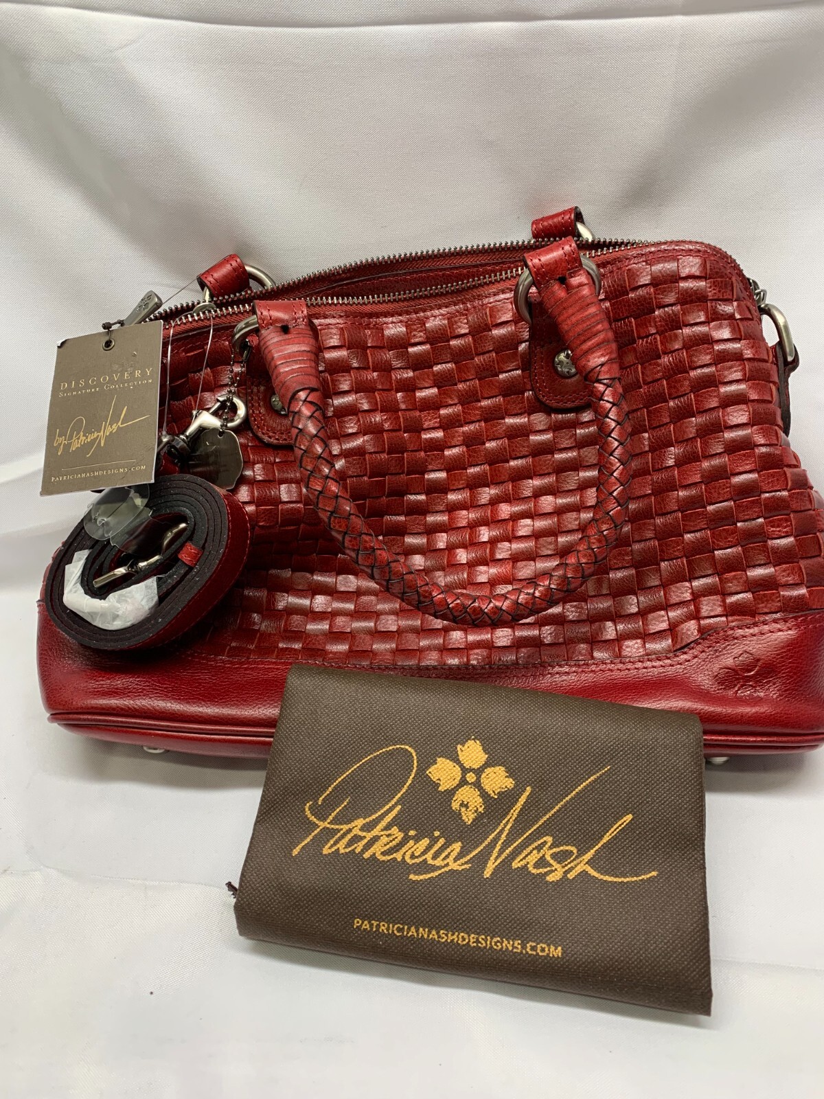 Patricia Nash Discovery Washed Woven Augusta Satchel-PEBBLED Back-RED *New