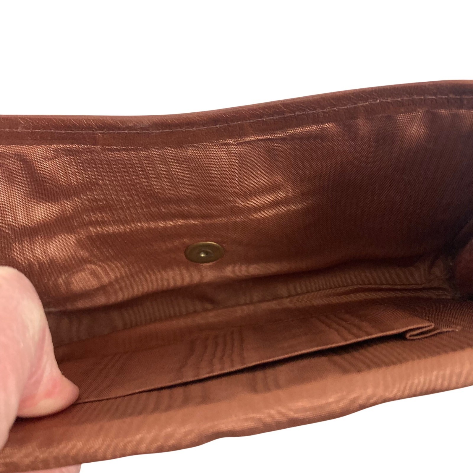 Vintage Italian Brown Leather Clutch Gold Embossed Made in Italy Old Money