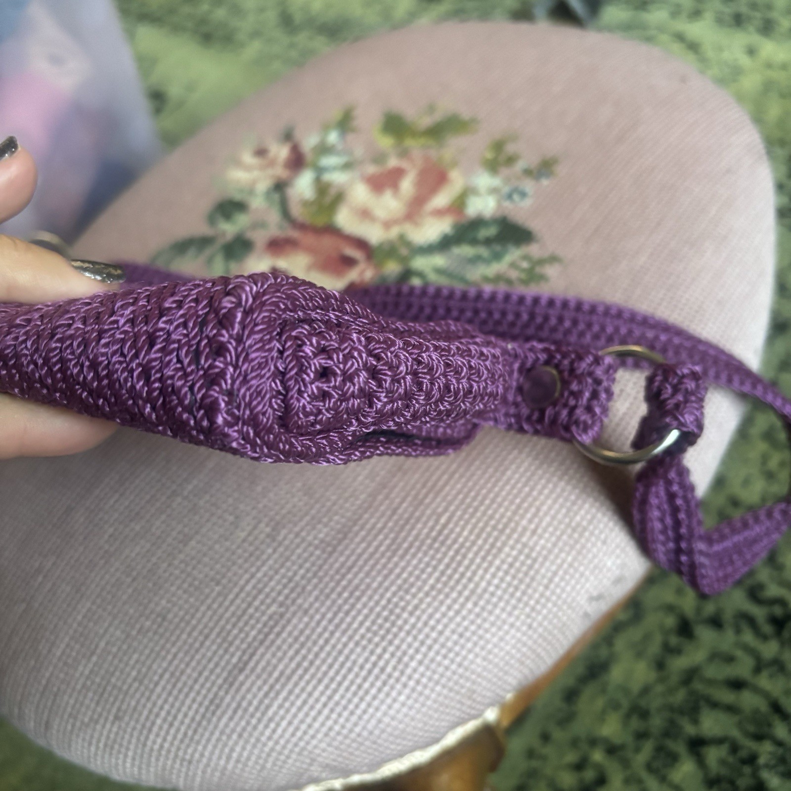 Vintage 90s 00s Crochet Bag Purple Butterfly Accent Boho Grunge Mini Purse Y2K