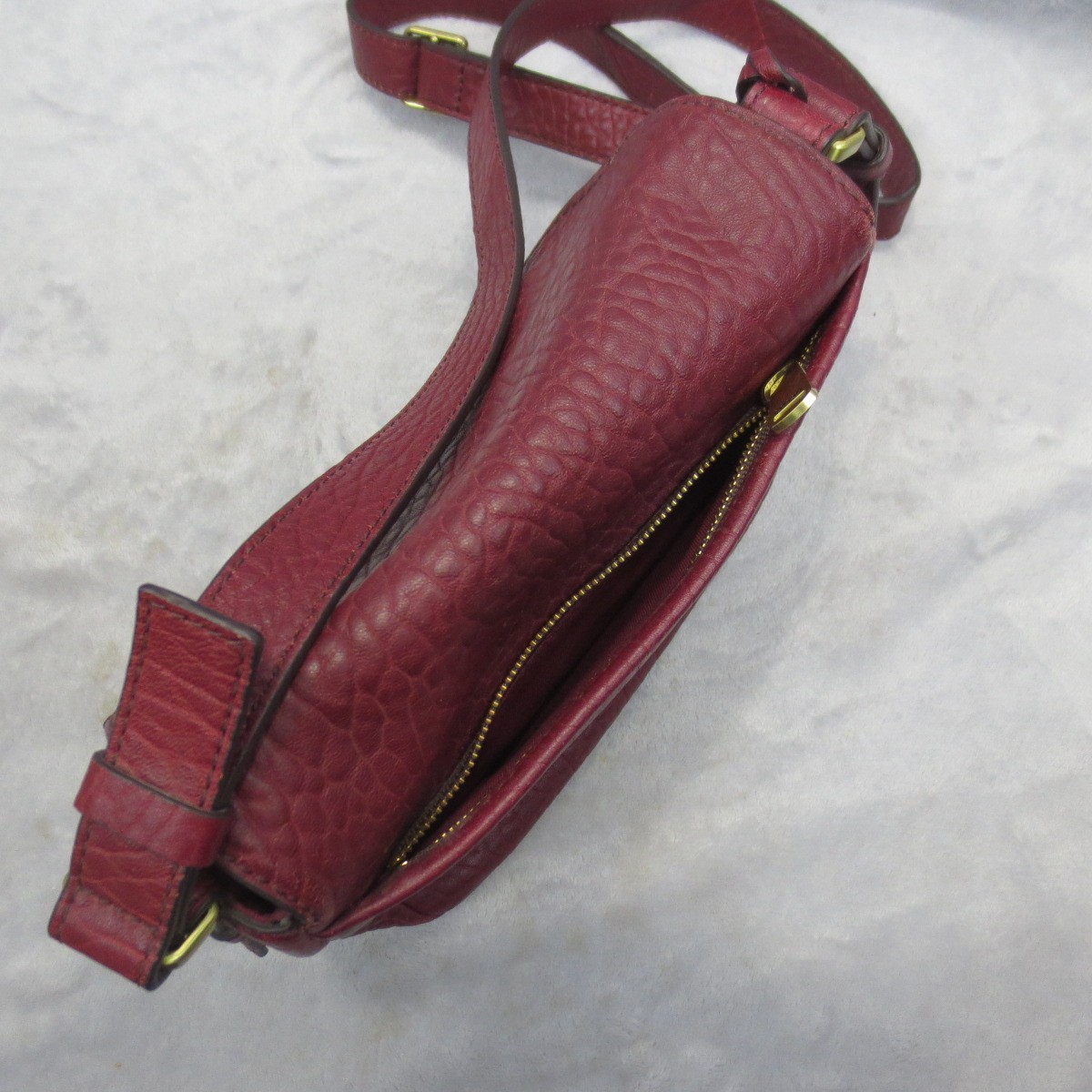 Fossil Peyton Crossbody Purse Wine Pebbled Leather Double Flap Retro Saddle Bag