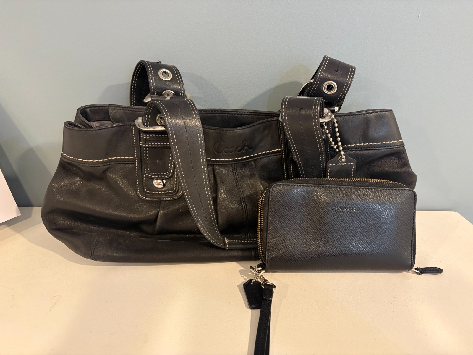 Coach Soho Pleated Black Leather Tote Bag F15045