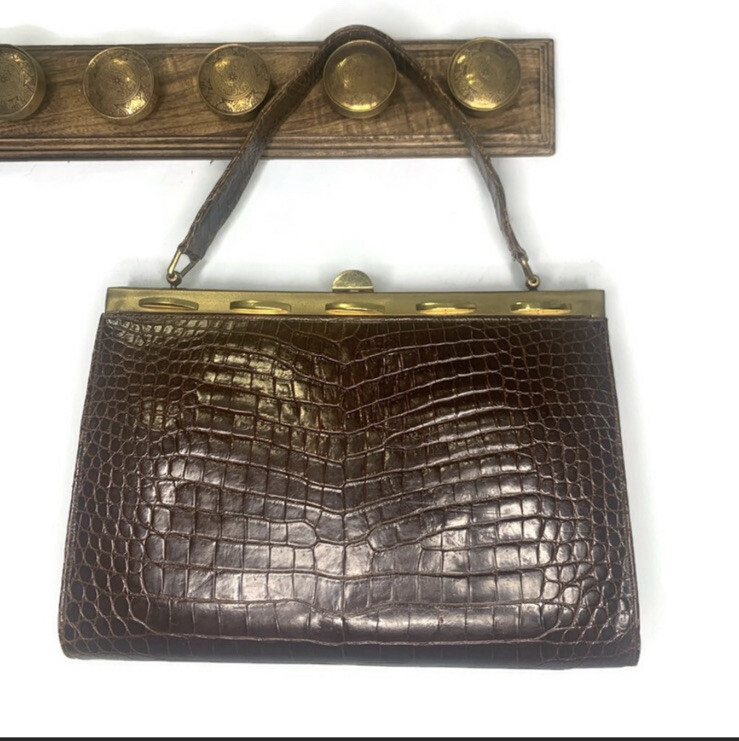 Gambini Vintage Brown Mock Crock Shoulder Hand Bag