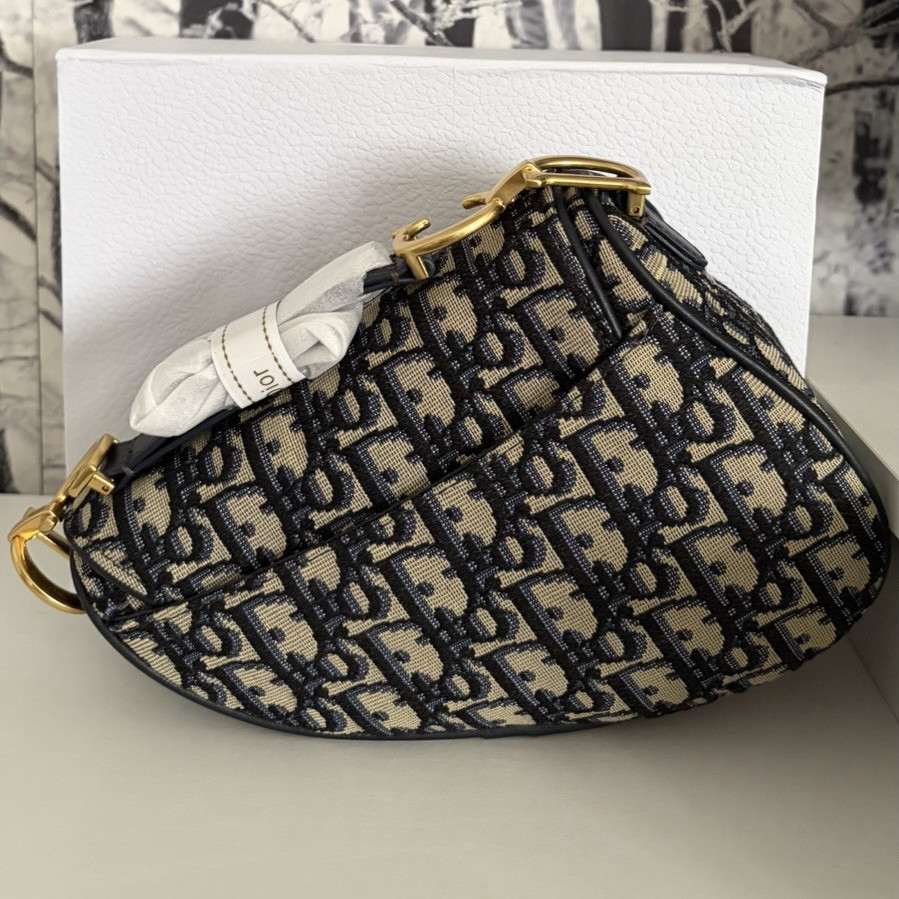 Saddle Oblique Monogram Small Crossbody Beige/Navy Gold