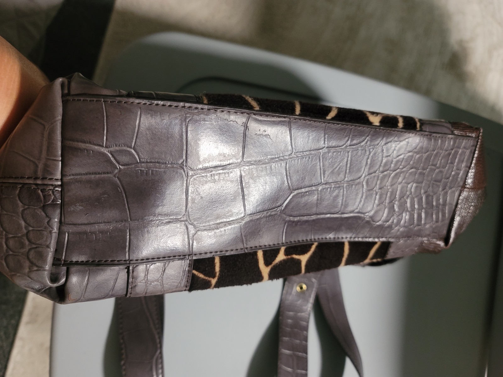 Fossil Relic Brown Embossed Shoulder Bag with Faux Animal Prints 17x12x5