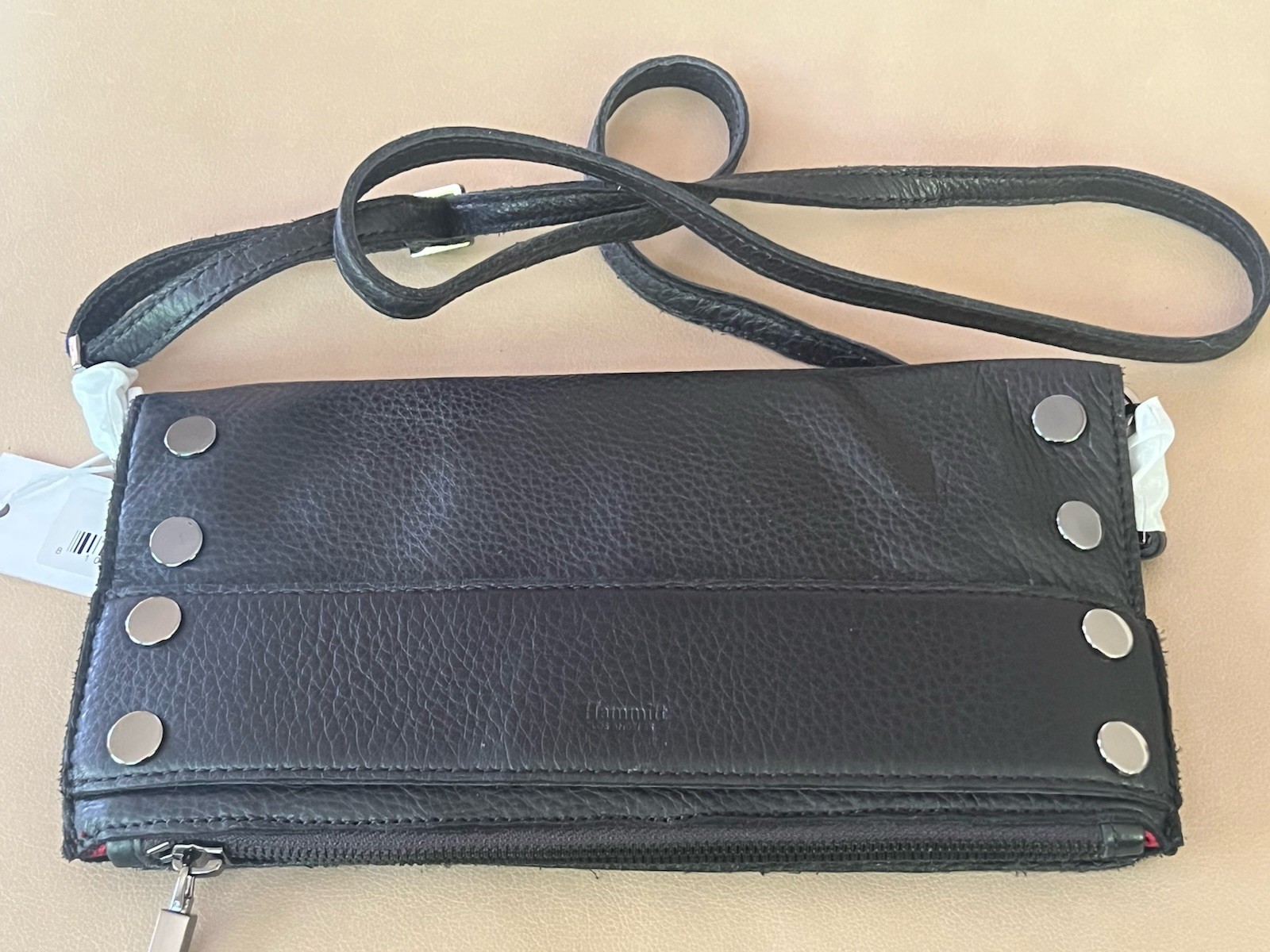 Hammitt Ryan Leather Black Clutch Crossbody Gunmetal NWT Handle Bar Passthrough