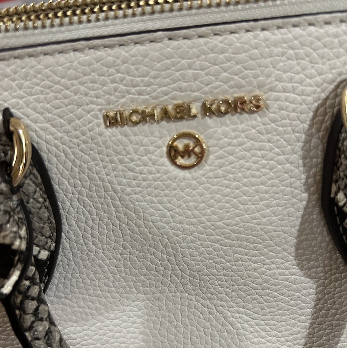 Michael Kors White Satchel Snake Print Accents Shoulder Strap Not Included