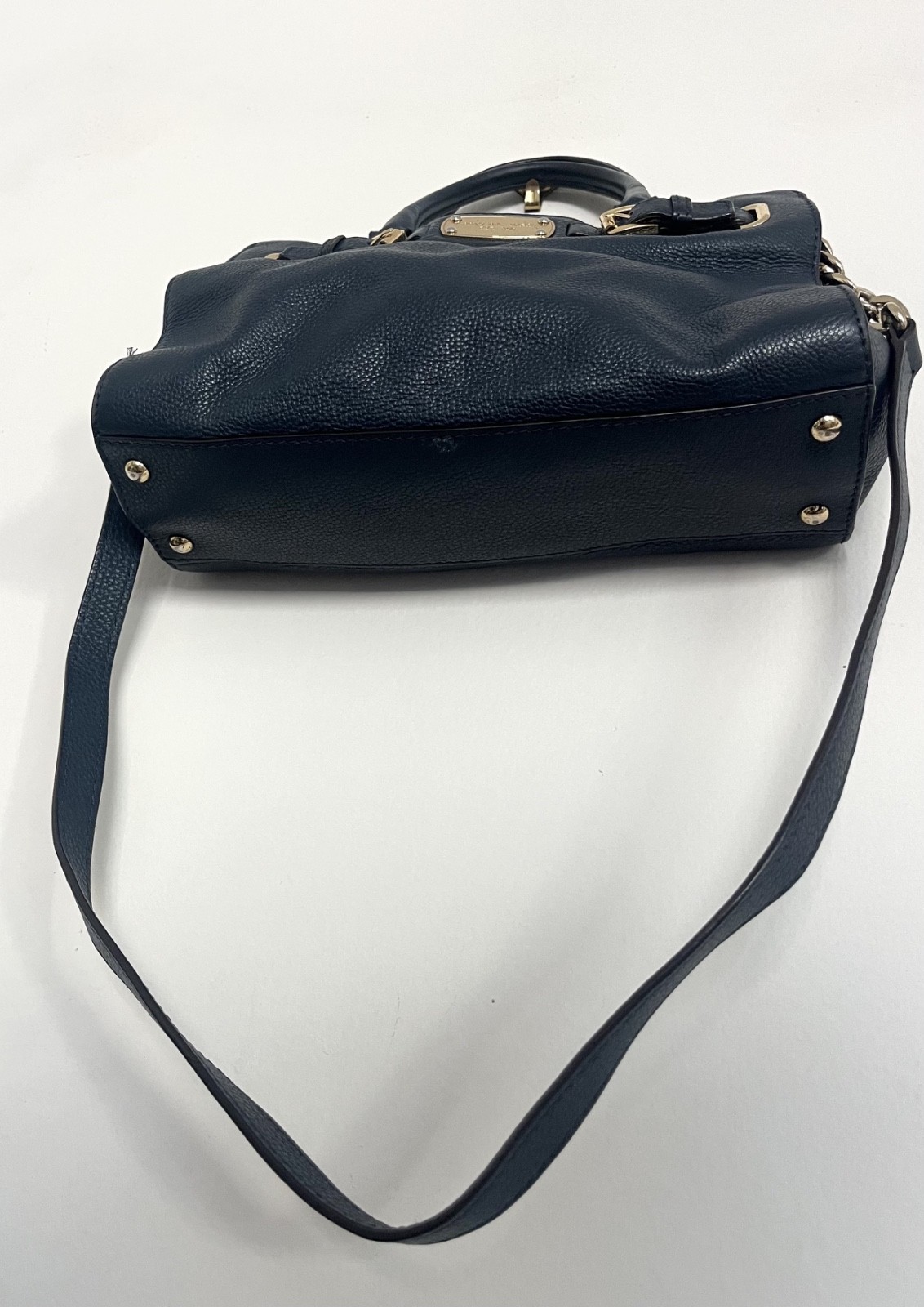 MICHAEL KORS “Hamilton” Steel Blue Pebbled Leather Satchel Bag Crossbody strap