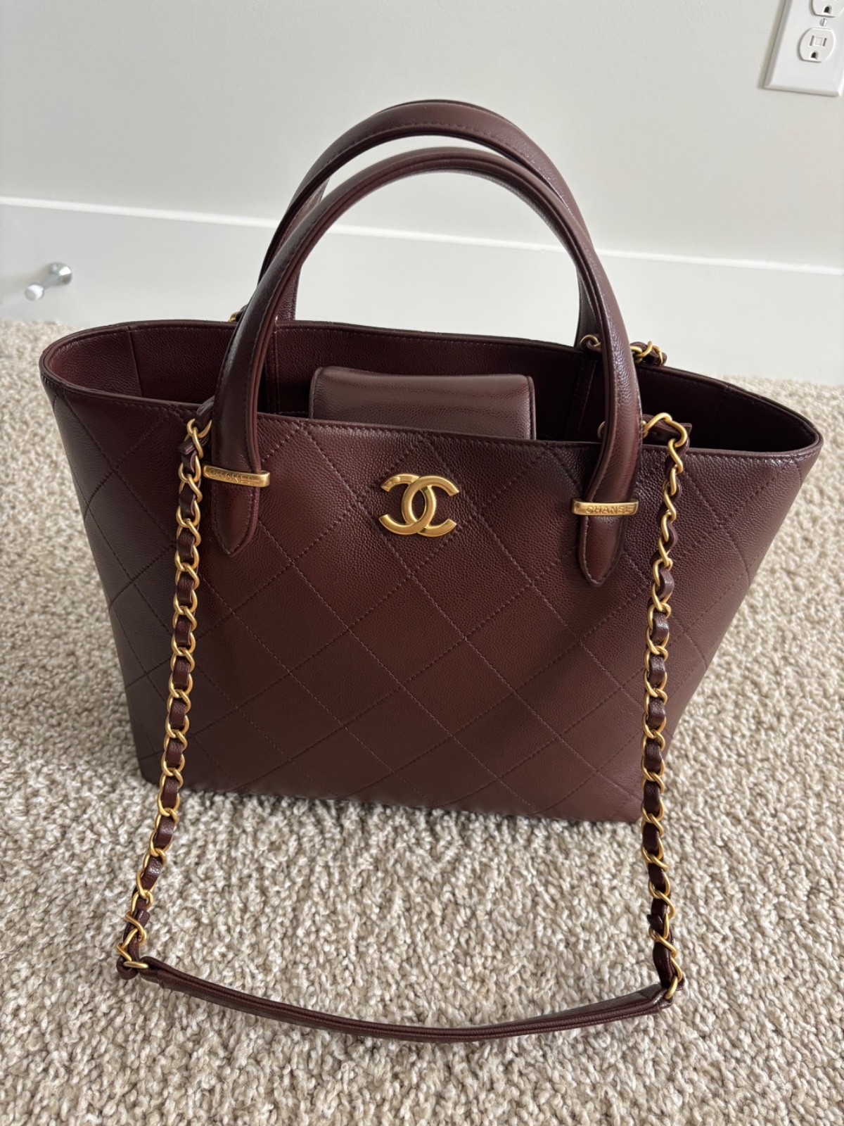 CHANEL Matelasse 2WayTote Bag Brown Caviar Leather
