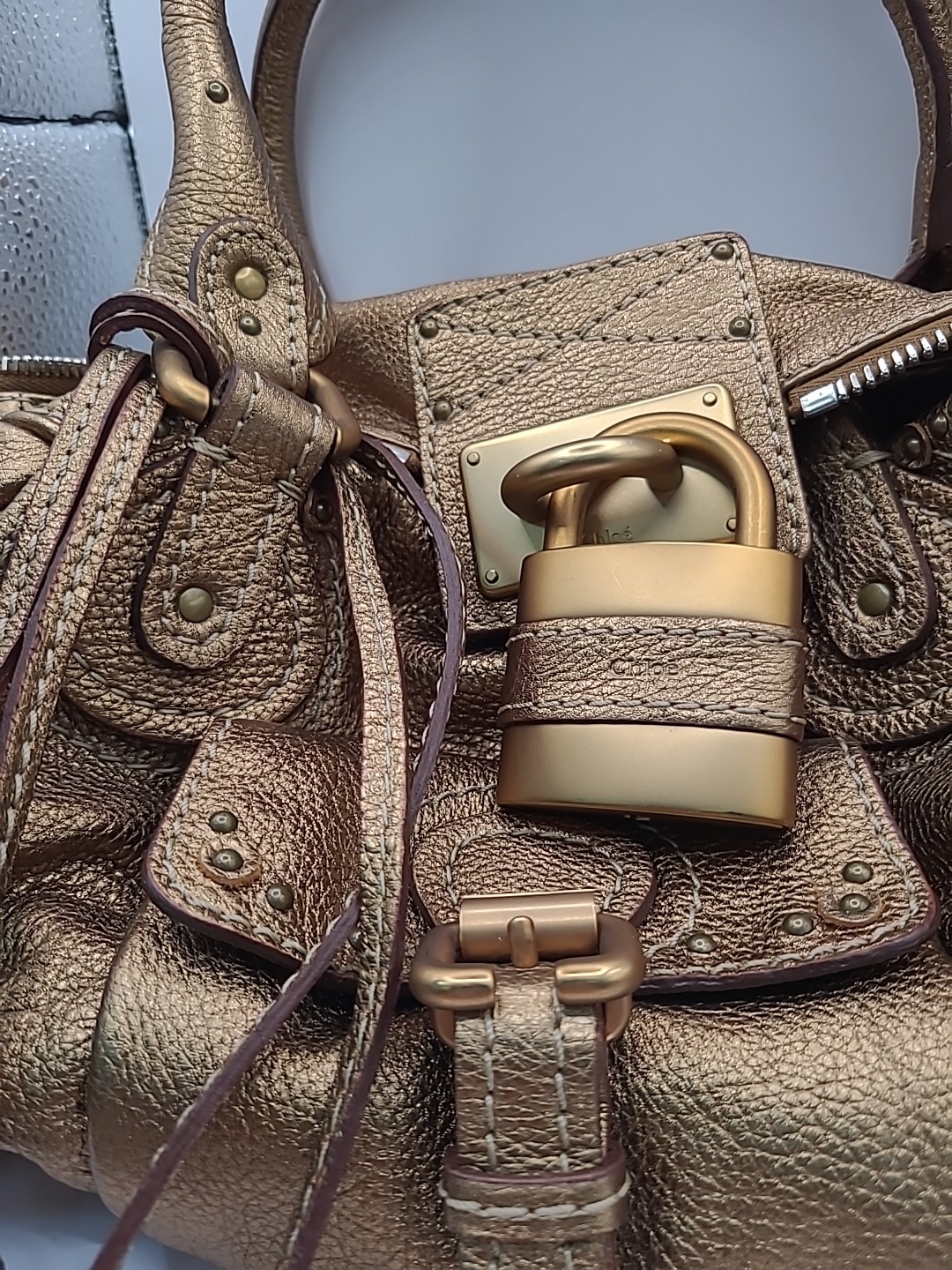 Chloé Paddington Shoulder Bag Metallic Gold Leather Padlock Bag