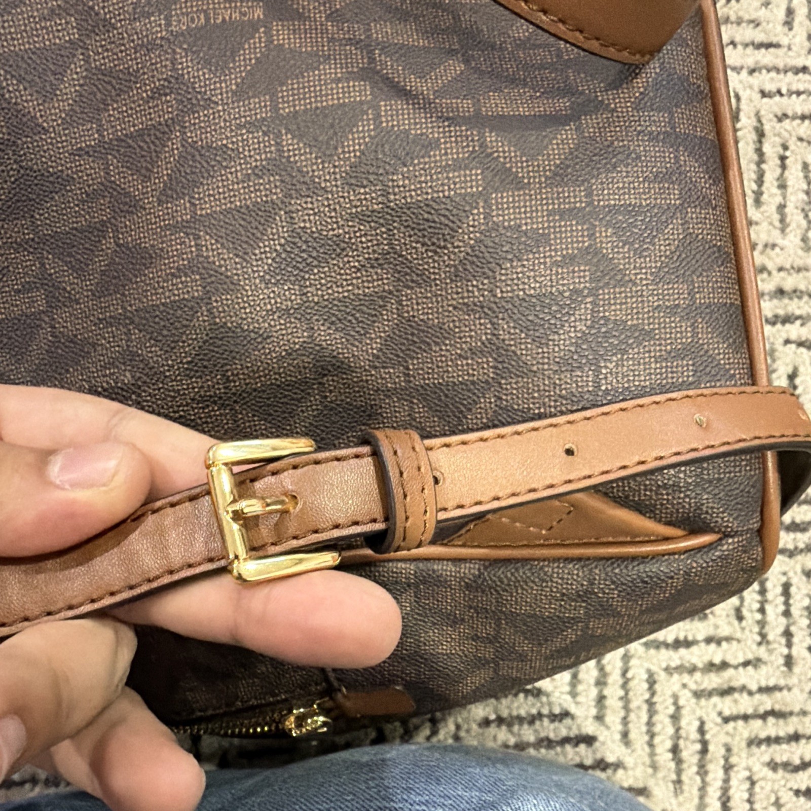 Michael Kors Brown MK Logo Zip Backpack Gold Hardware Inner Pockets Adjustable