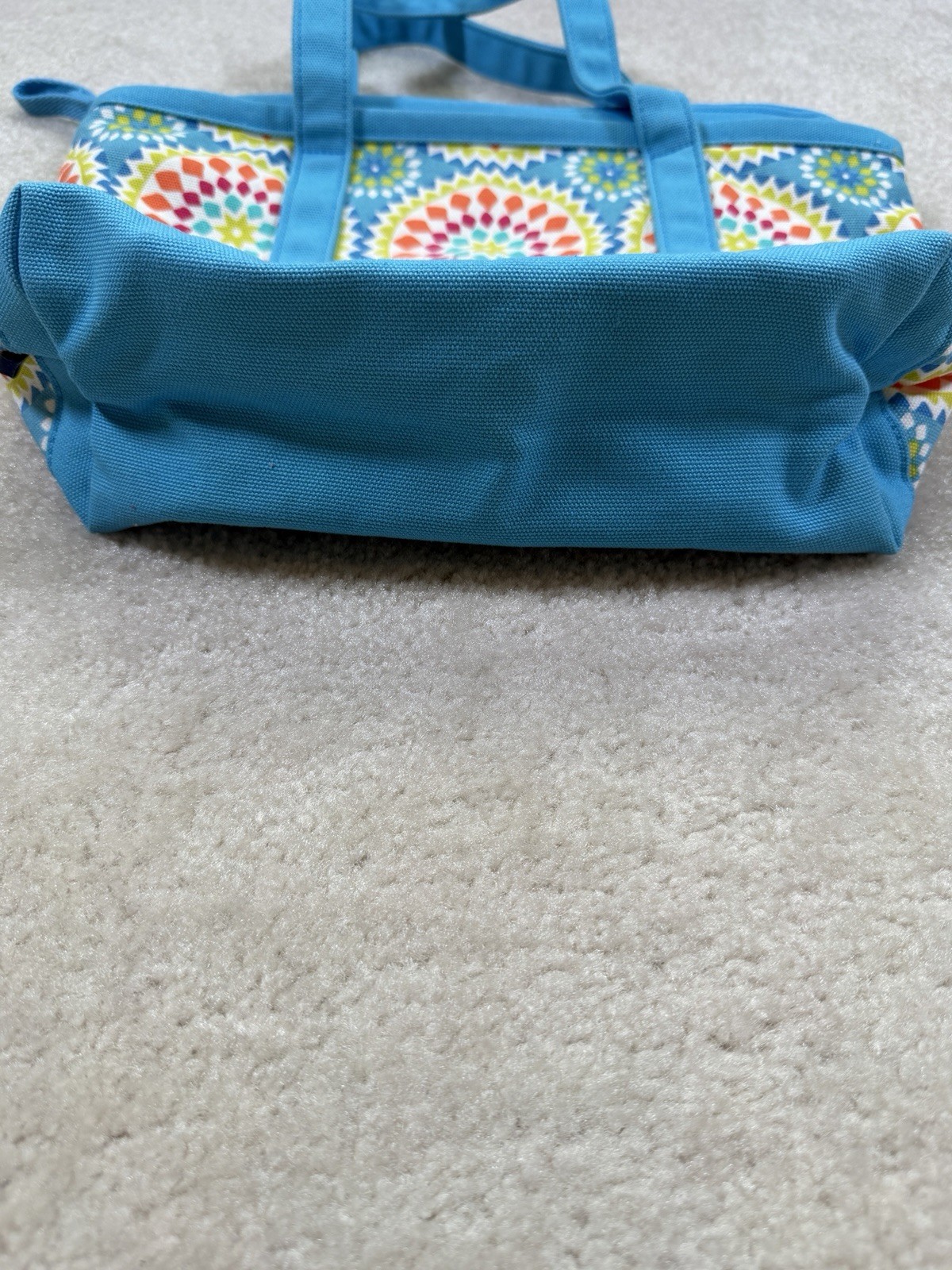 Lands End Canvas Boat Tote Zip Top Small Bag Bright Blue Geometric Print Purse