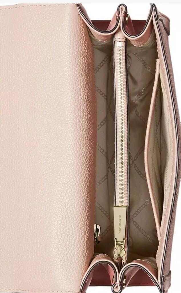 New Michael Kors Whitney bicolor leather small shoulder bag soft pink gold chain