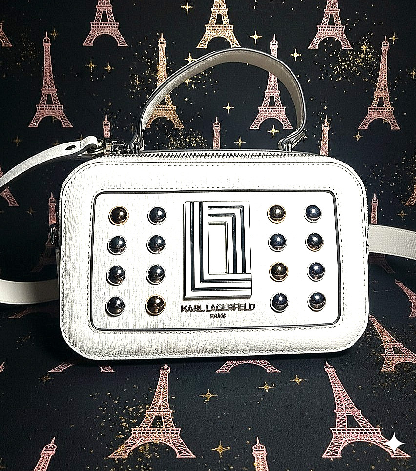Karl Lagerfeld White Crossbody Bag w/ Gold Accents $228 Leather New Tag L5GDK7B1