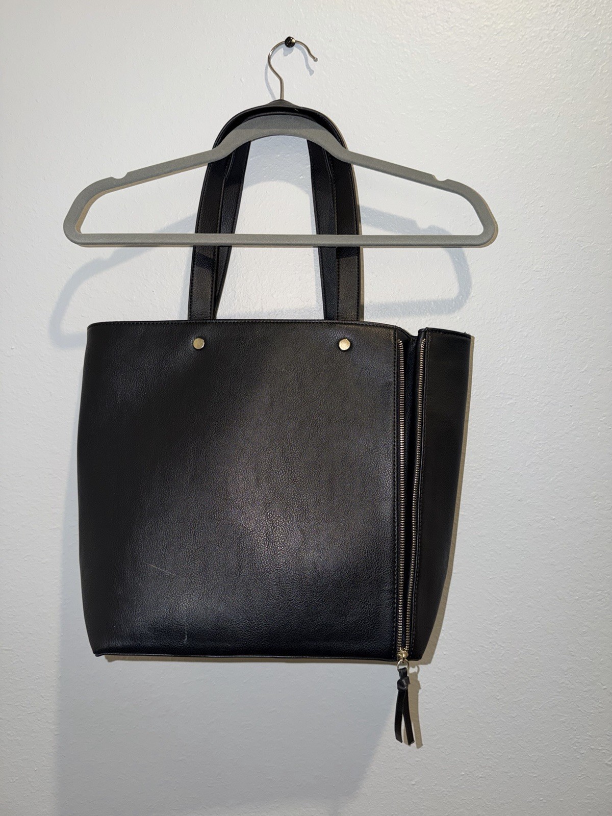 Neiman Marcus Black Women’s Tote Bag Zip Closure Side. 2 scratches as pictured