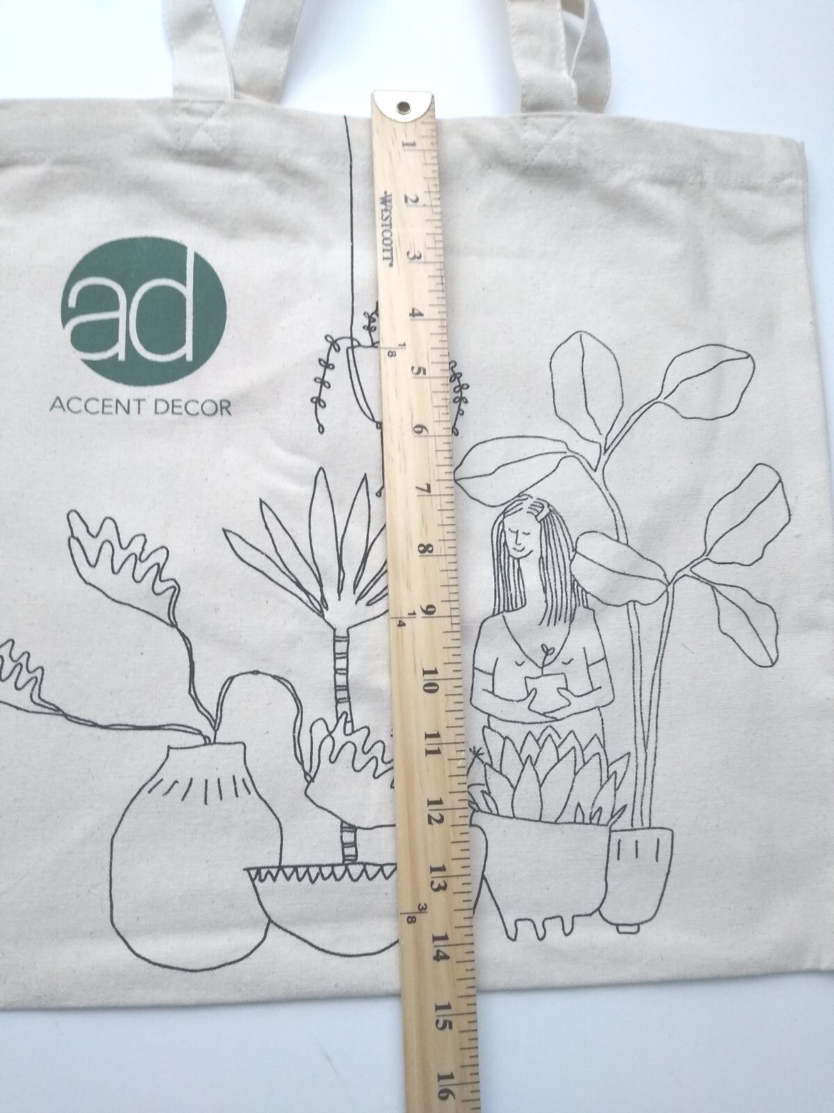 Accent Decor Shopping Bag Tote Beige Canvas Happy Indoor Gardner Theme