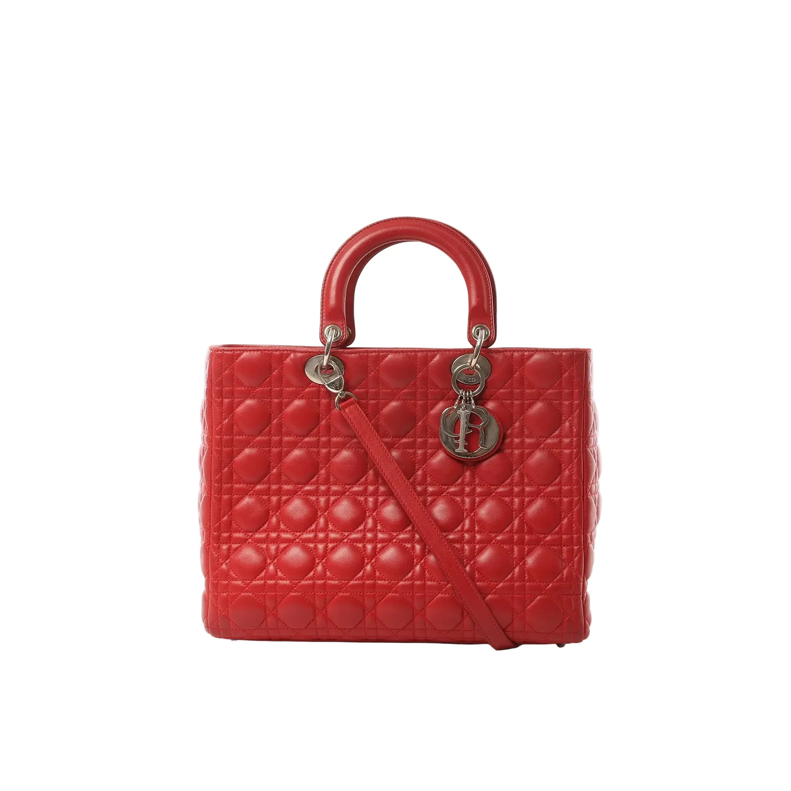 Dior Lady Dior Leather Cannage Large 2Way Handbag in Red