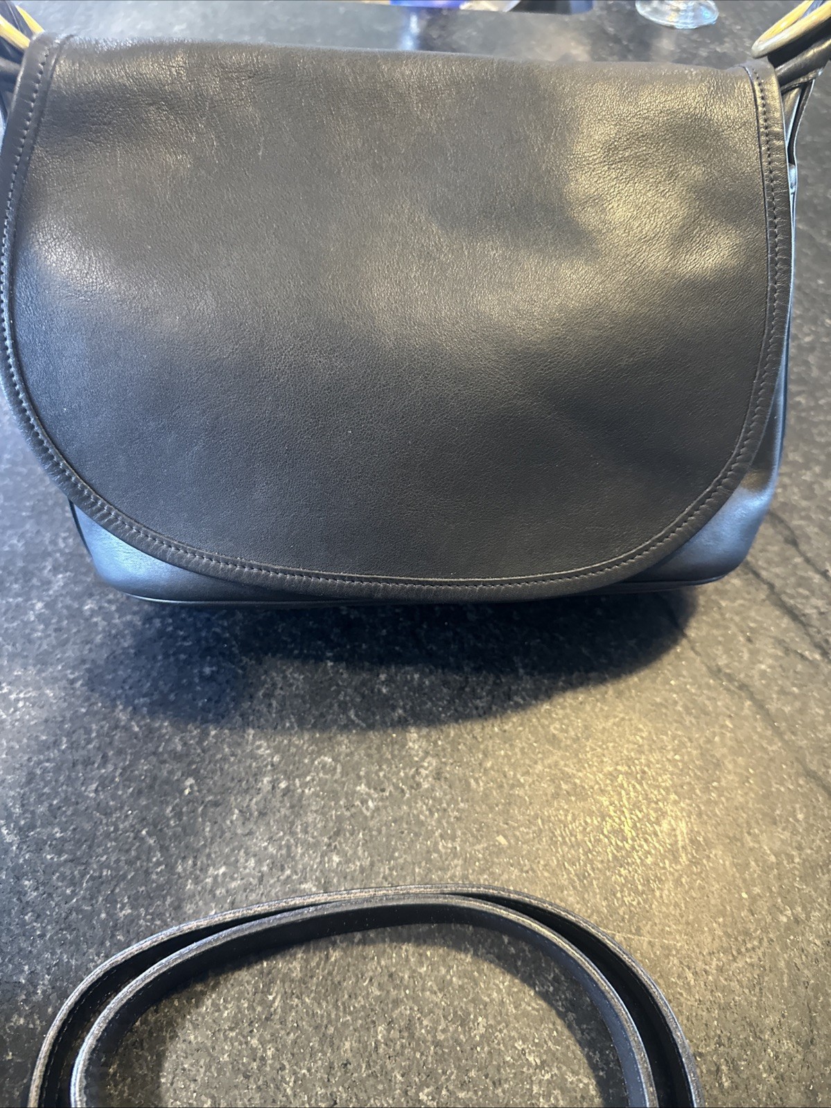 Vintage Coach Black Leather Fletcher Crossbody Bag