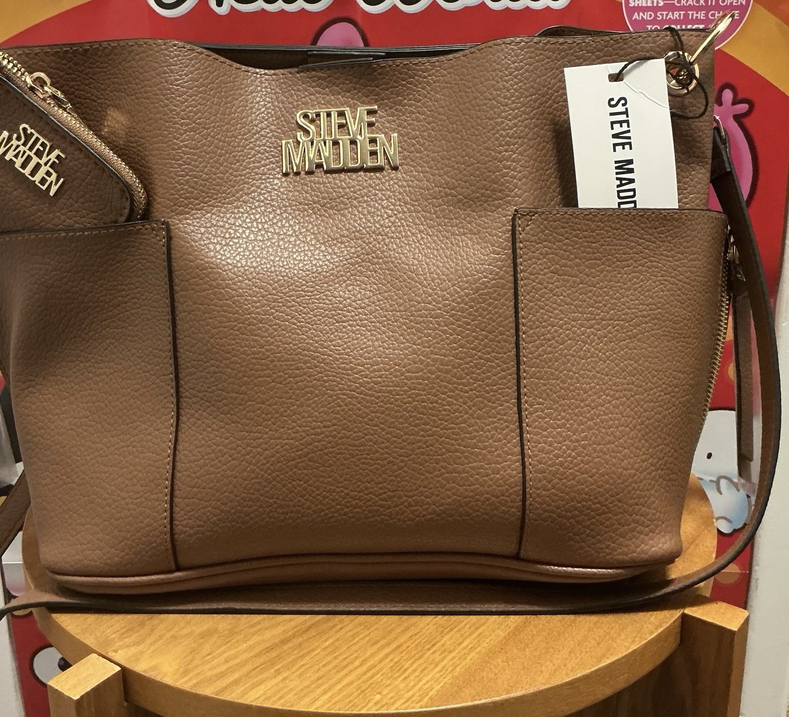 Steve Madden Brown Medium Tote Zip Top Gold Hardware Detachable Strap Pockets