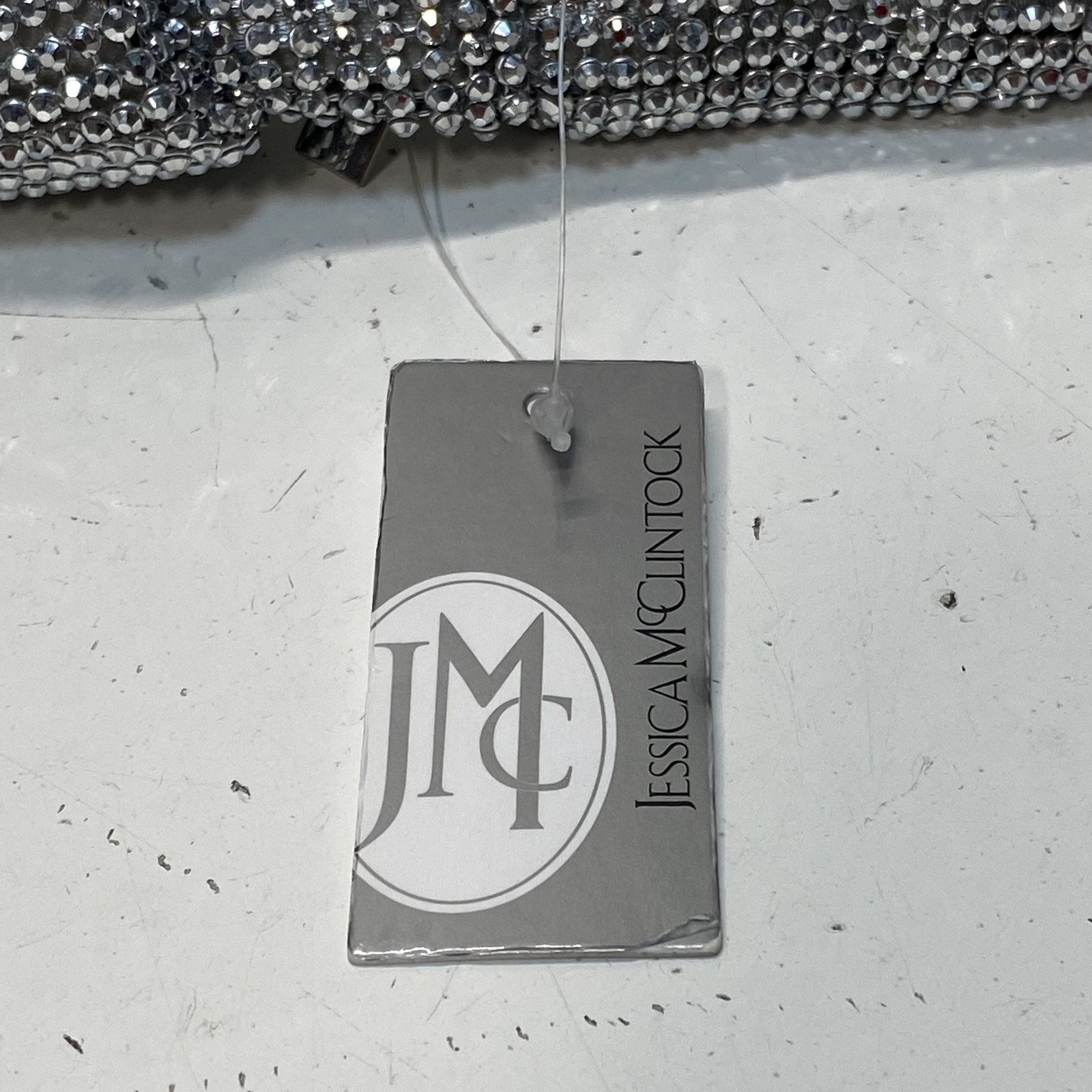 Jessica McClintock Silver Rhinestone Knotted Handle Shoulder Bag NWT