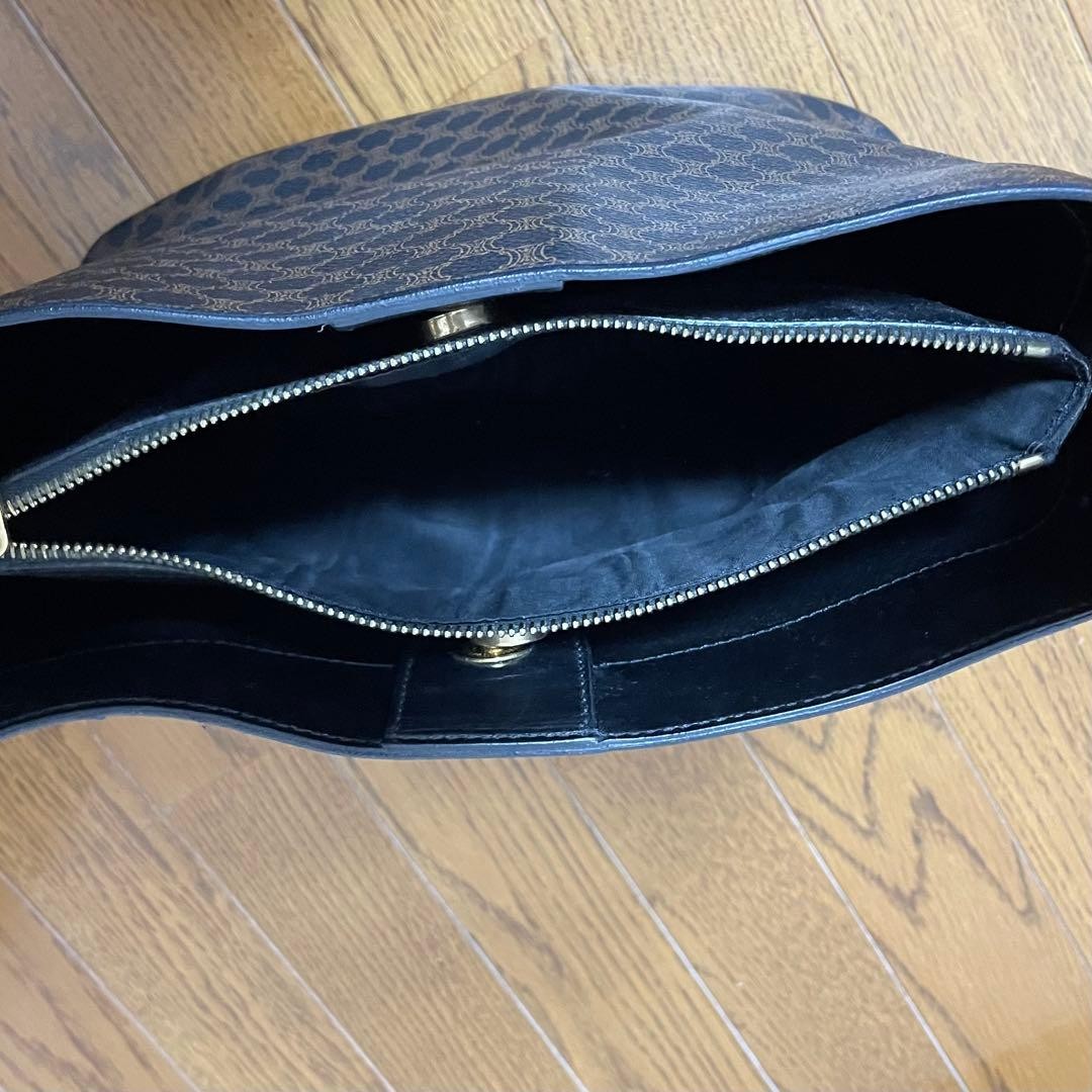 CELINE Macadam Brown Leather PVC Shoulder Bag Tote Authentic Excellent Conditio
