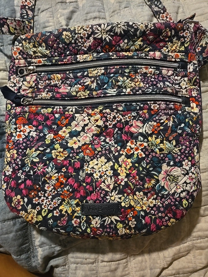 Vera Bradley Floral Multicolor/Navy Triple Zip Crossbody Bag w/ Pockets