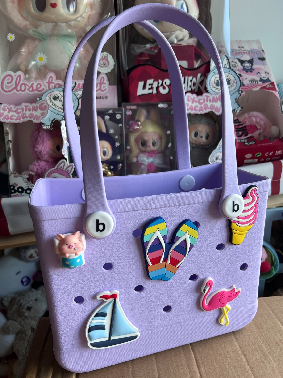 5 Random Charms Included Small EVA Beach Tote Bag Waterproof Pool Bag