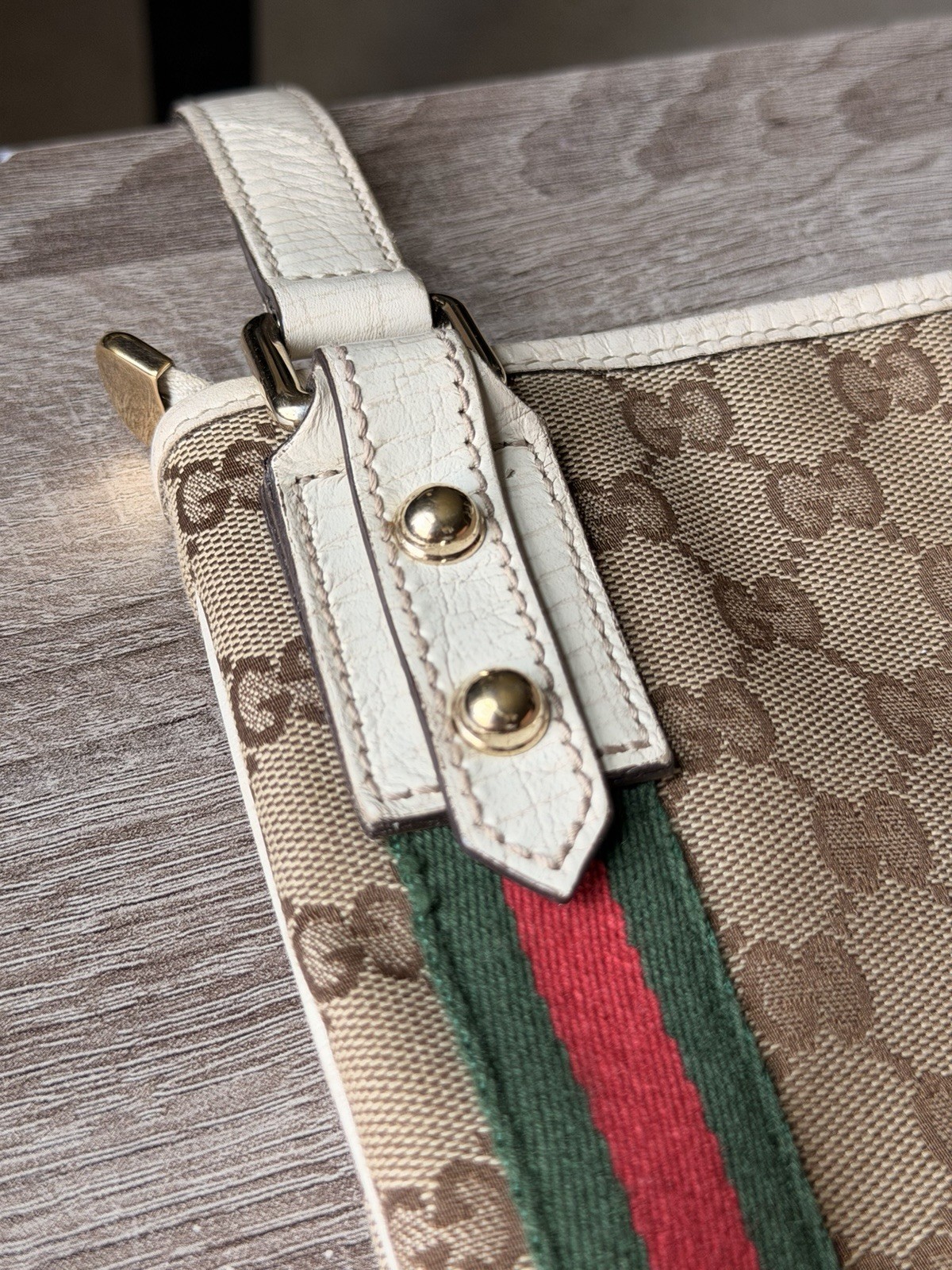 Gucci Jolicoeur GG Web Messenger Bag Beige Canvas With Dust bag