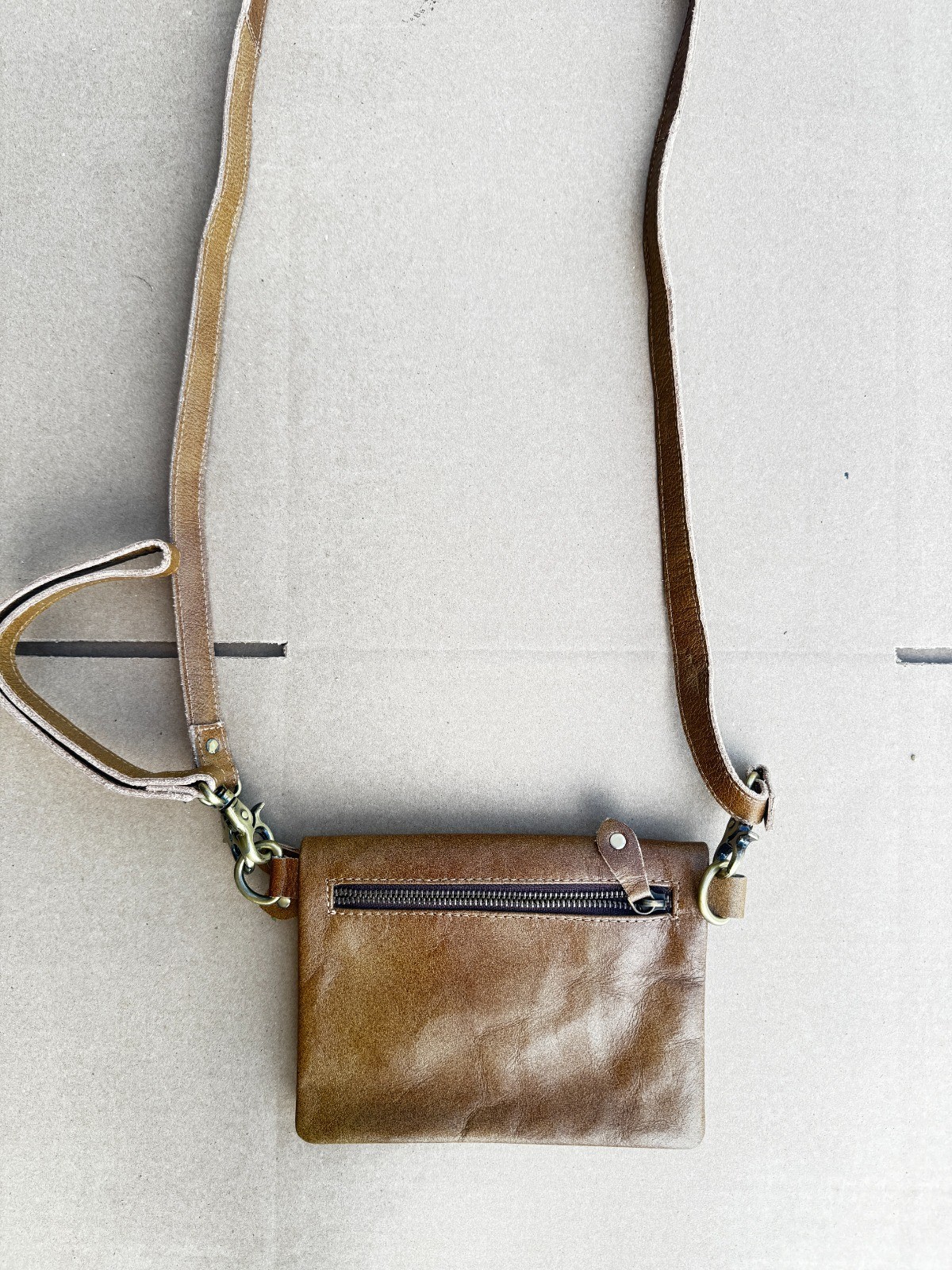 Vintage Leather Crossbody Bag Baseball Team Patch Wristlet Purse Brown