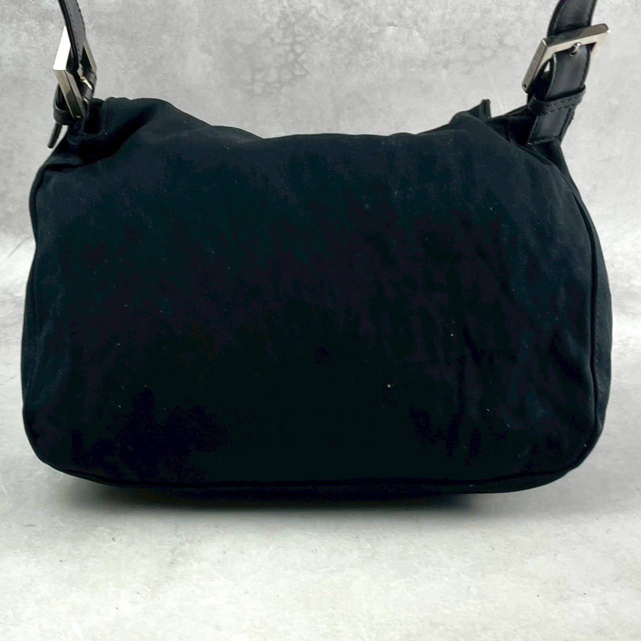 FENDI Mamma Baguette Shoulder bag FF Logo Handbag Black Cotton Auth 70-0703