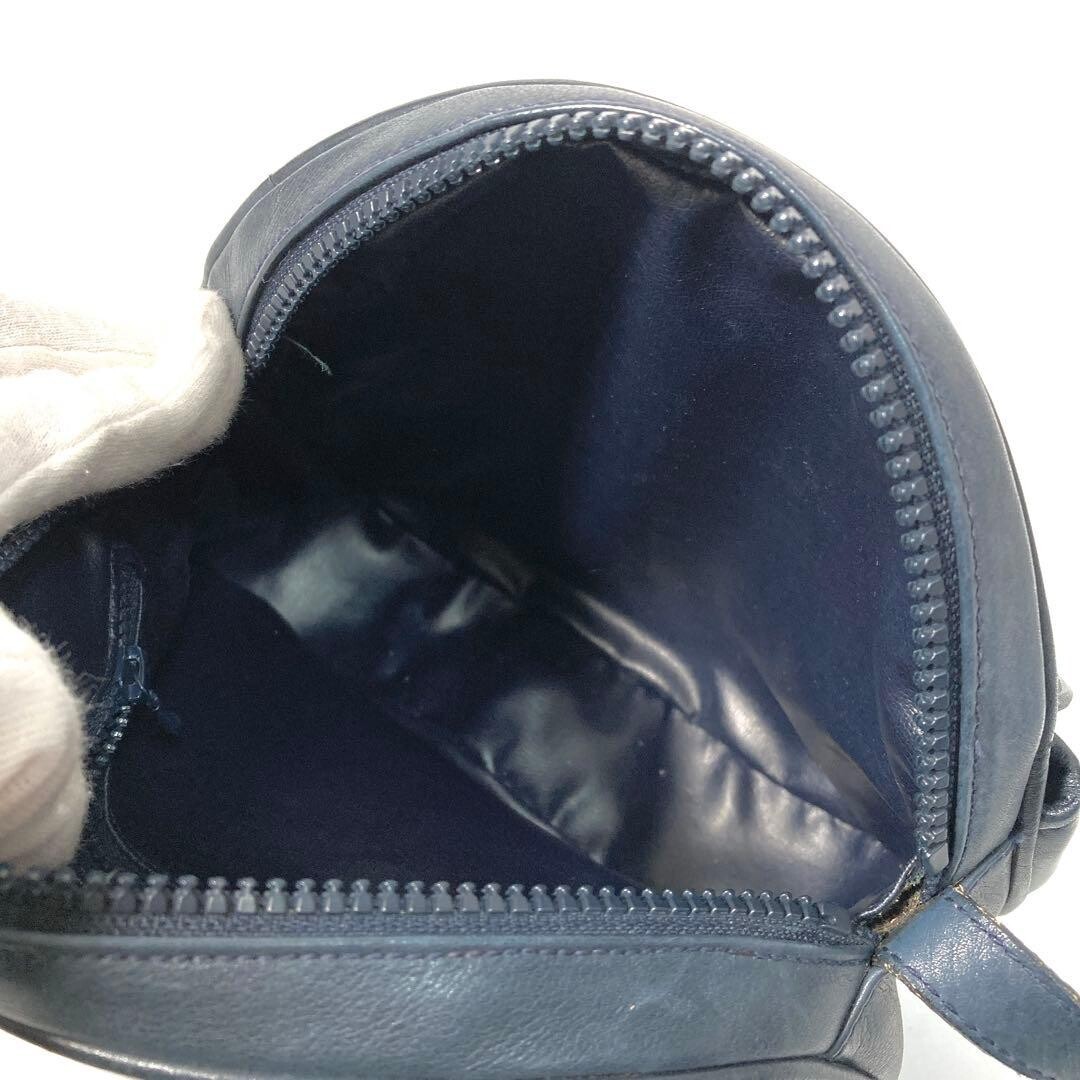 CELINE Quilted Leather Shoulder Bag Triomphe Macadam Dark Blue Gold Auth
