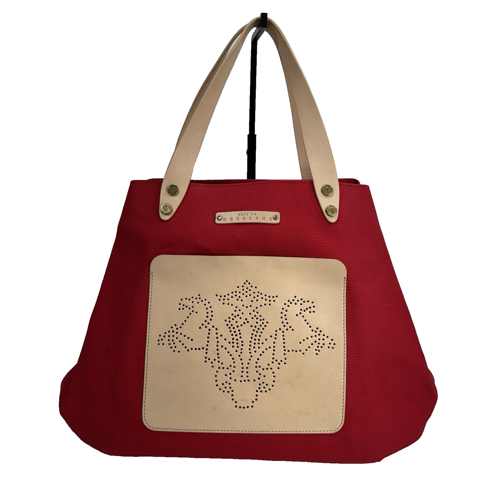 Prix De Dressage Red Canvas Extra Large Tote Bag with Leather Double Handles