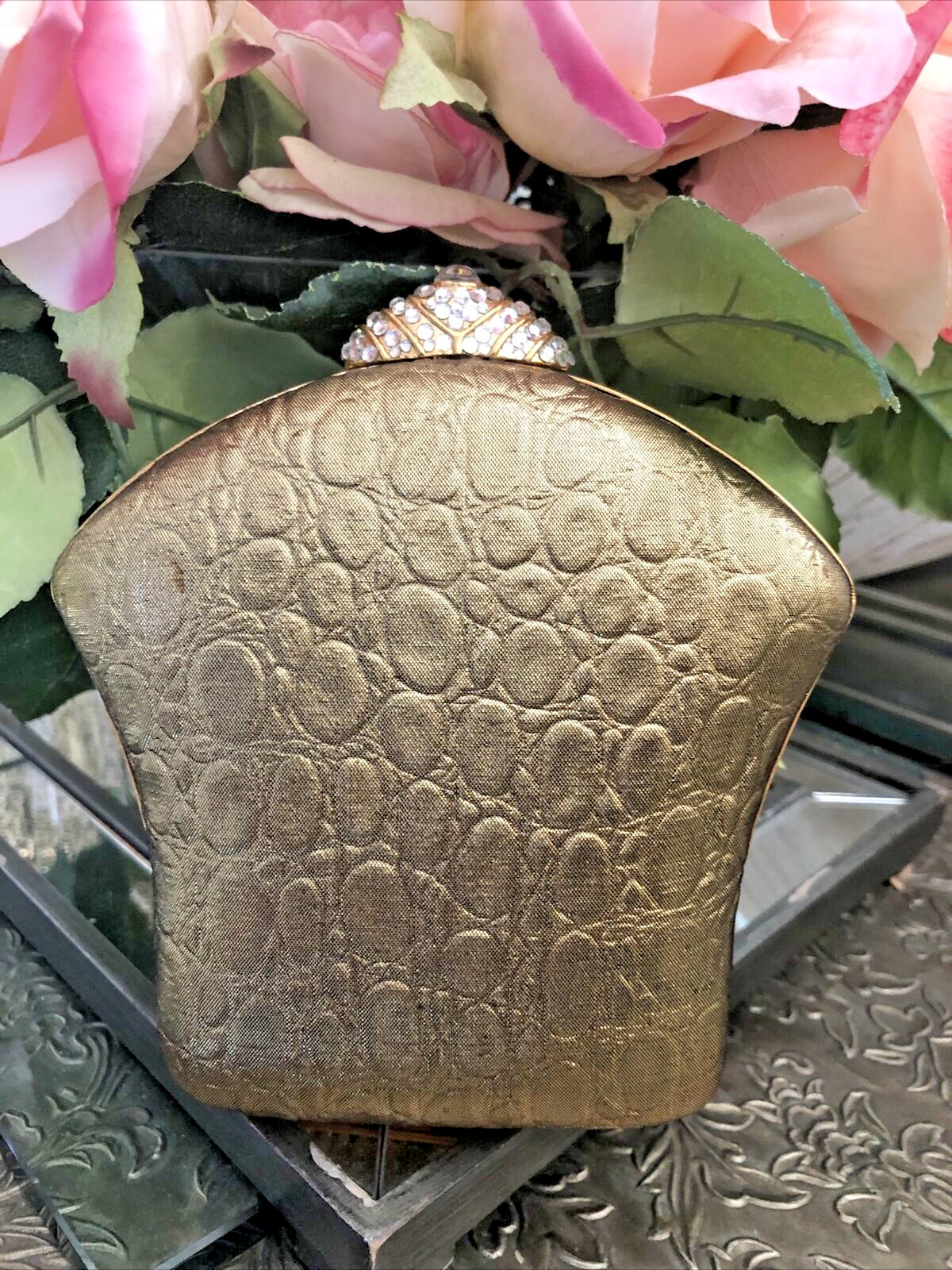Inge Christopher Luxury Evening Mini Gold Embellished Hard Case Occasional Bag