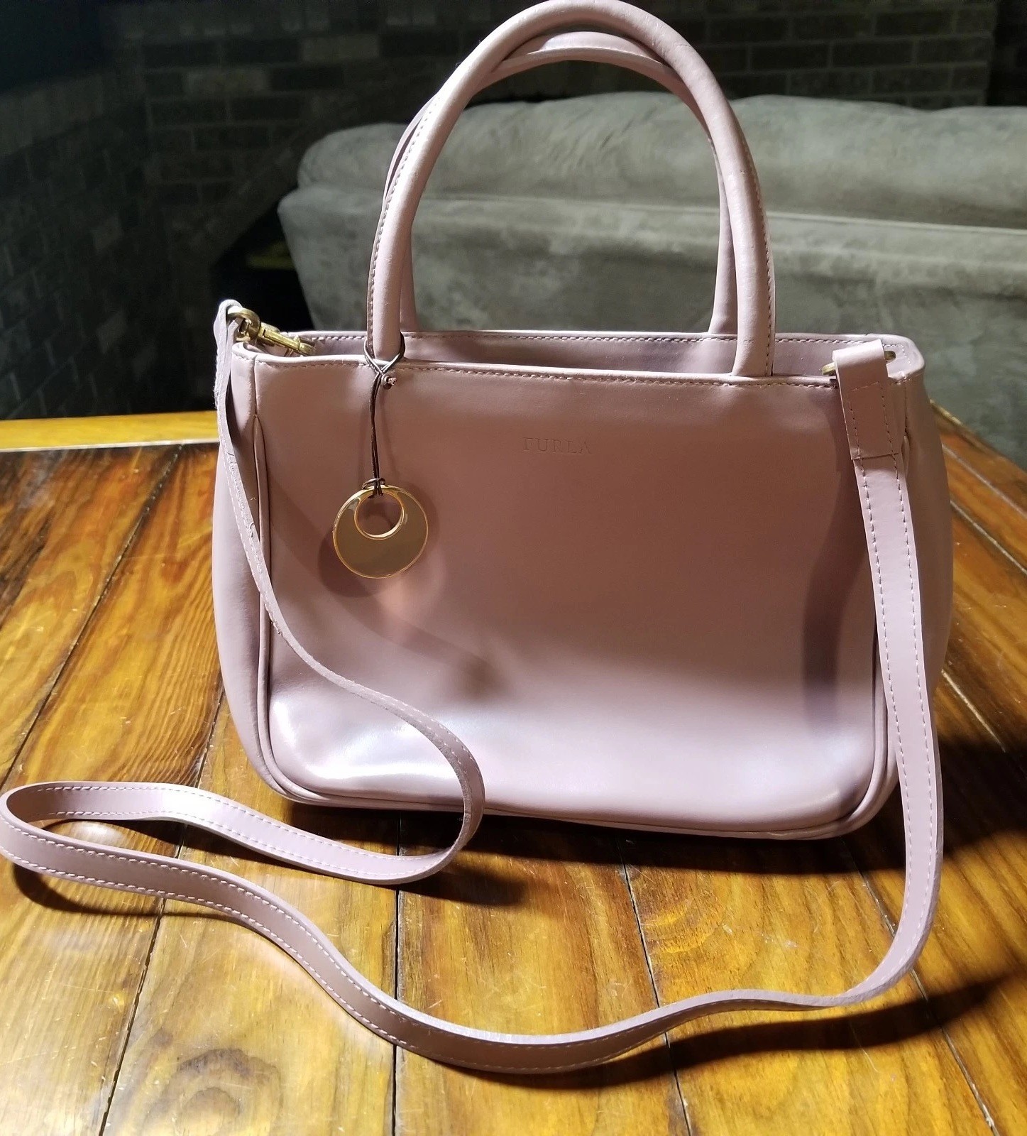 Vtg FURLA Mauve Pink Leather Handbag & Dust Protector Made In Italy SED