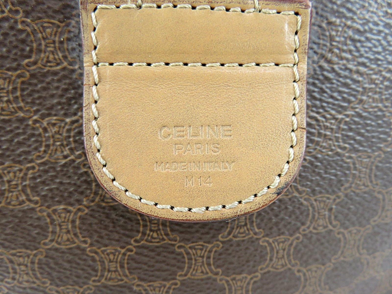 Authentic CELINE Brown Canvas and Leather Boston Bag #62308