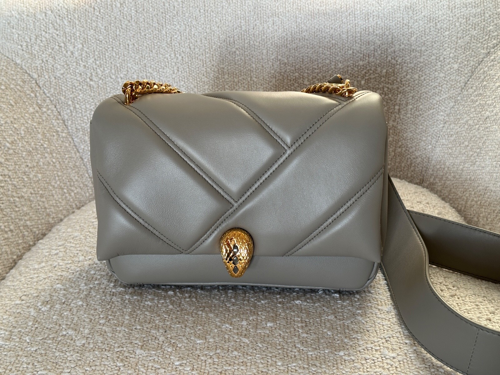Bvlgari Serpenti Cabochon Maxi Chain Crossbody Leather Bag Top Handle Grey £2510