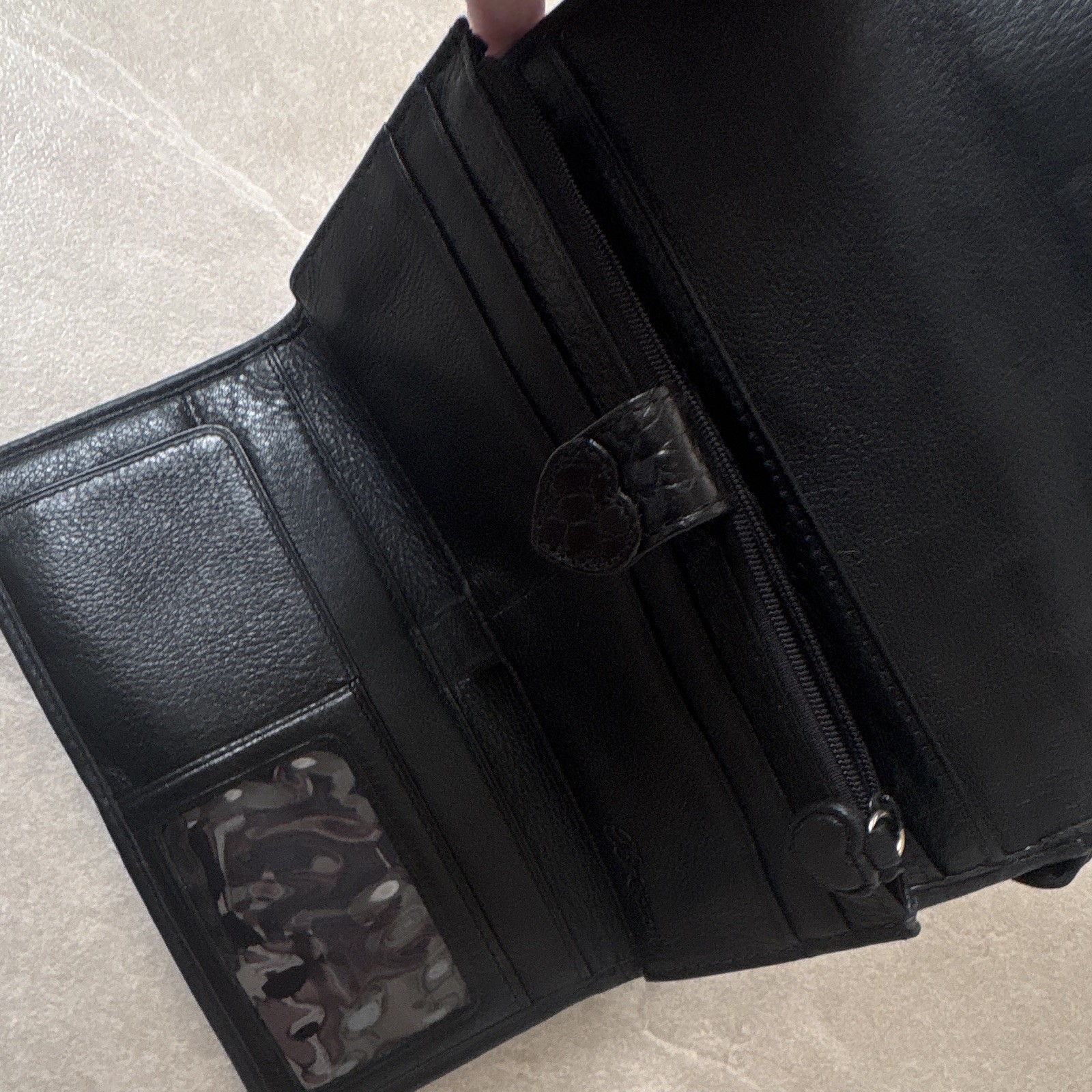 Brighton Black Croc Embossed Crossbody Clutch Chain Strap, Rhinestone Bow