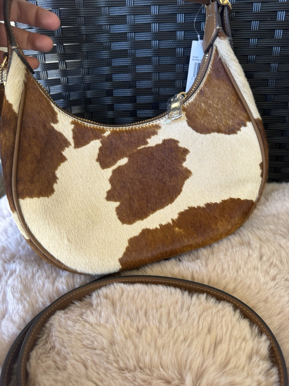 Coach Emily Shoulder Bag In Haircalf With Cow Print CDX23 Gold/Cow Multi