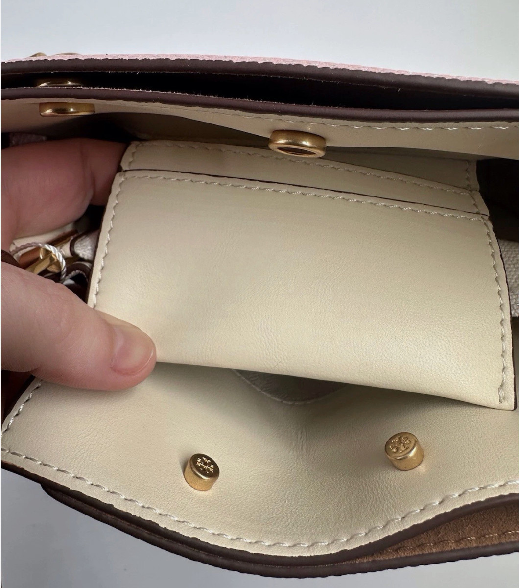 AUTHENTIC Tory Burch Lee Radziwill Pebbled Petite Pink Double Bag Crossbody NWT