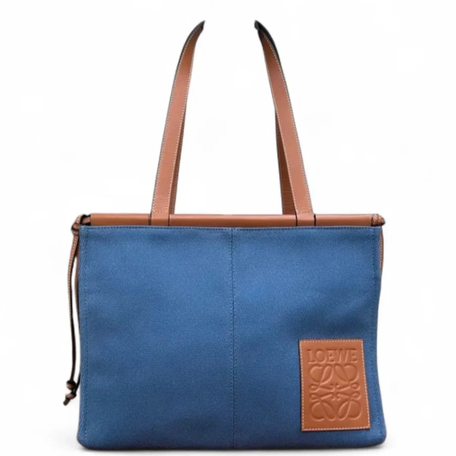 Loewe Tote Bag Blue Brown Canvas Calfskin (zz072226c2r)