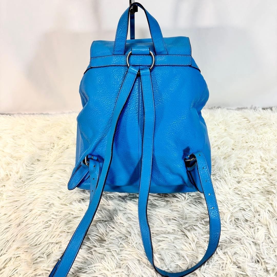 COACH Leather Backpack Turn Lock Pebbled Leather Blue From Japan