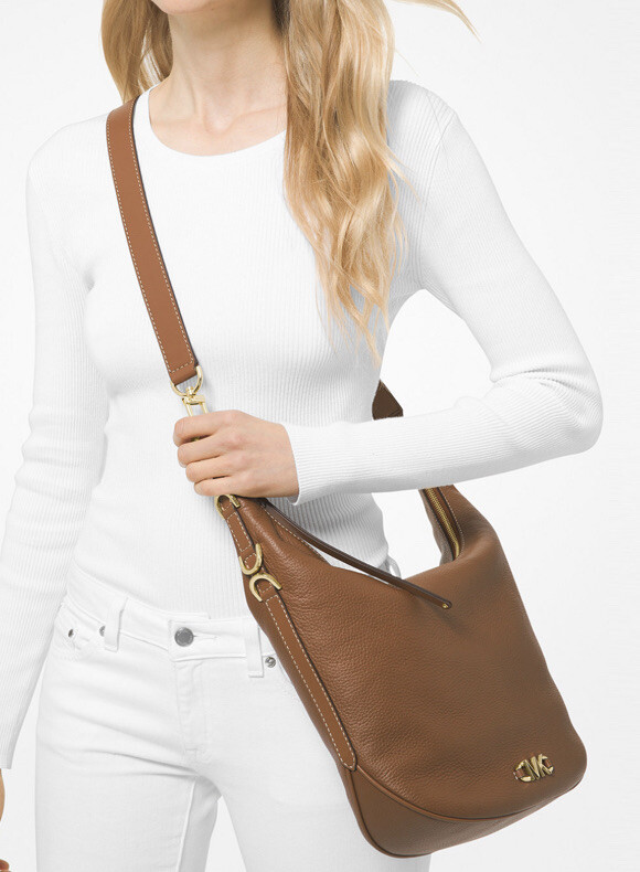 New Michael Kors Izzy Large pebble Leather Shoulder Bag luggage Gold handbag