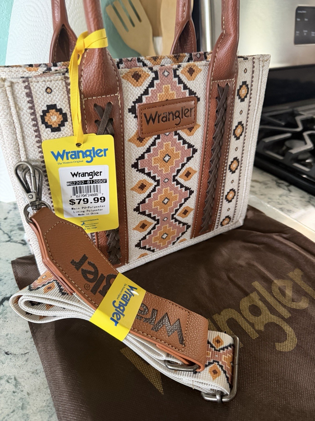Wrangler Western Geometric Bag with Detachable Strap, Zip Closure