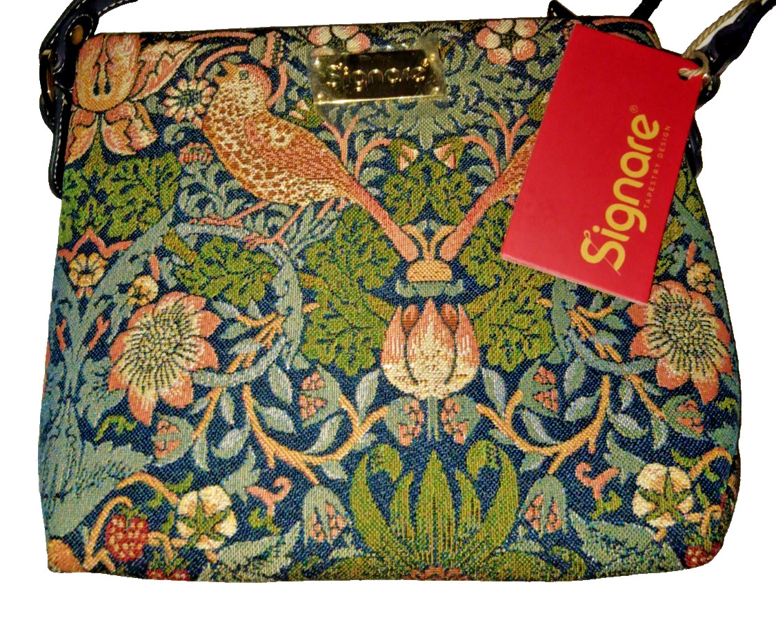 NWT NOS New SIGNARE Tapestry Cross Body Purse Handbag Bird William Morris Style