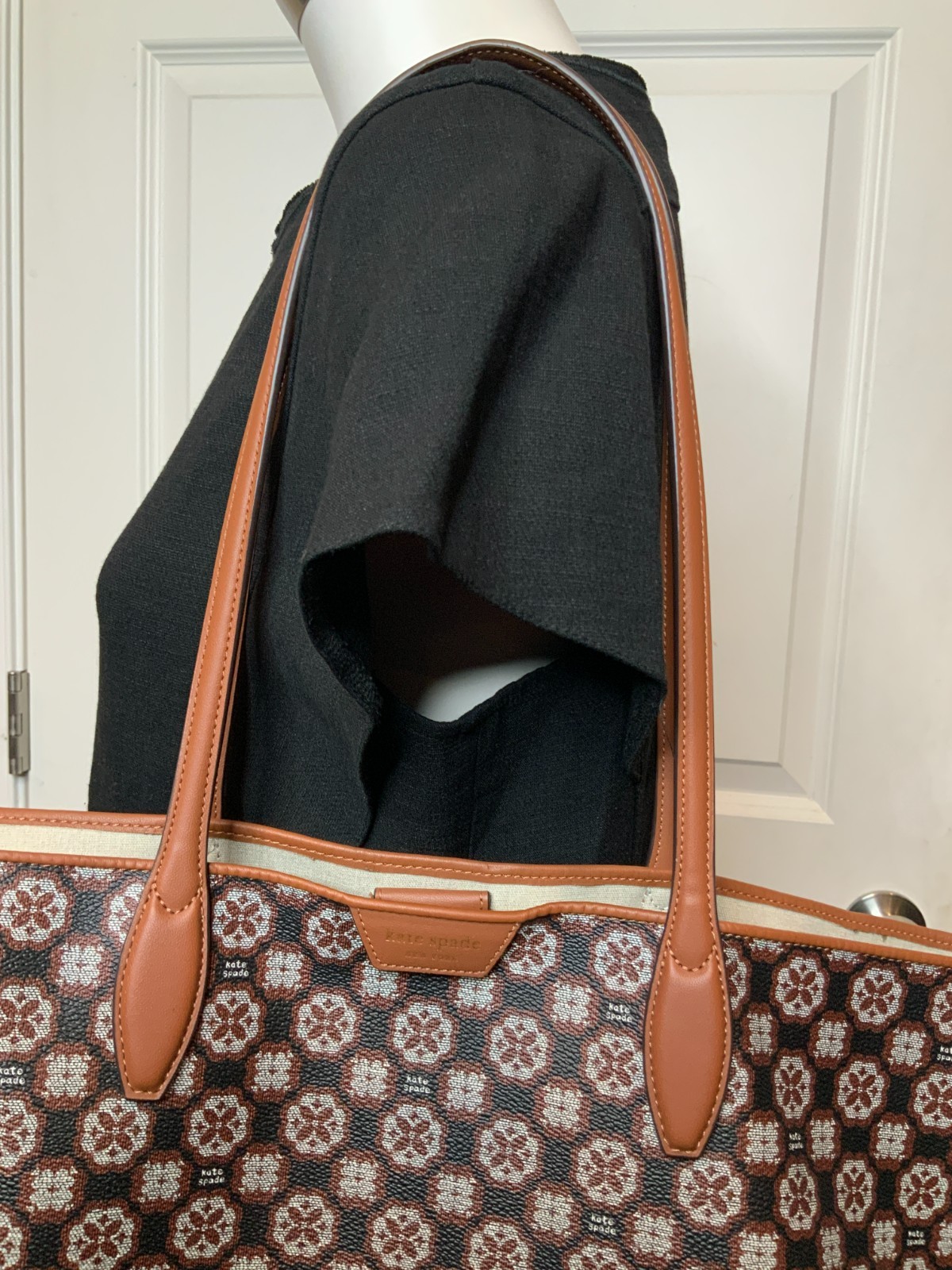 Kate Spade Flower Monogram Sutton Medium Tote Dark Brown Double Handle Bag Purse