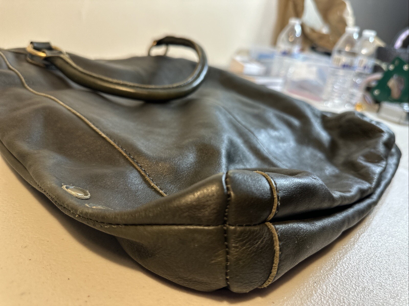 J.CREW Leather Jericho Large Olive Soft Leather Boho Tote Bag Purse Top Handle