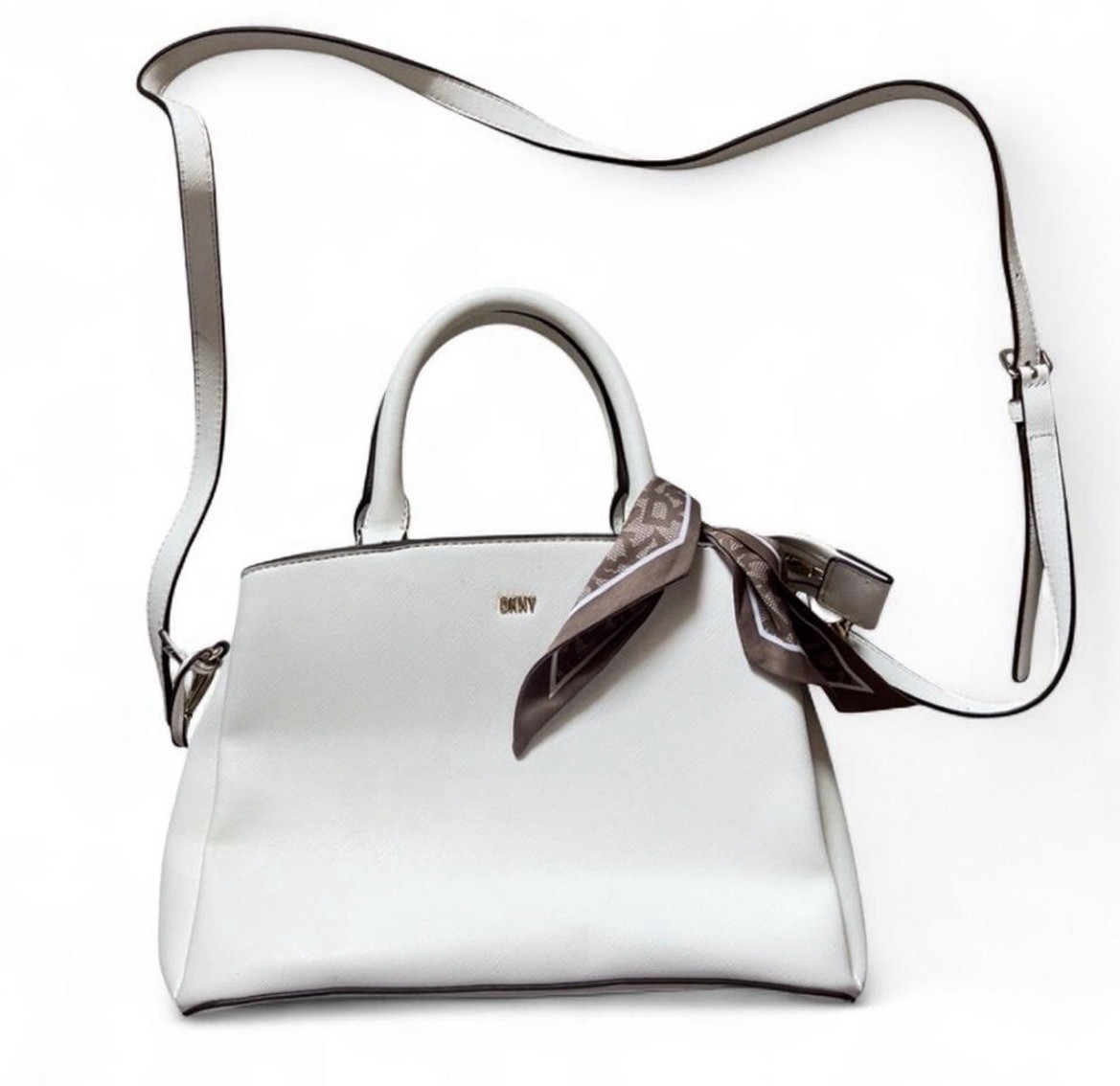 DKNY Ivory Satchel Top Handle Bag, Detachable Adjustable Crossbody Strap, Zip
