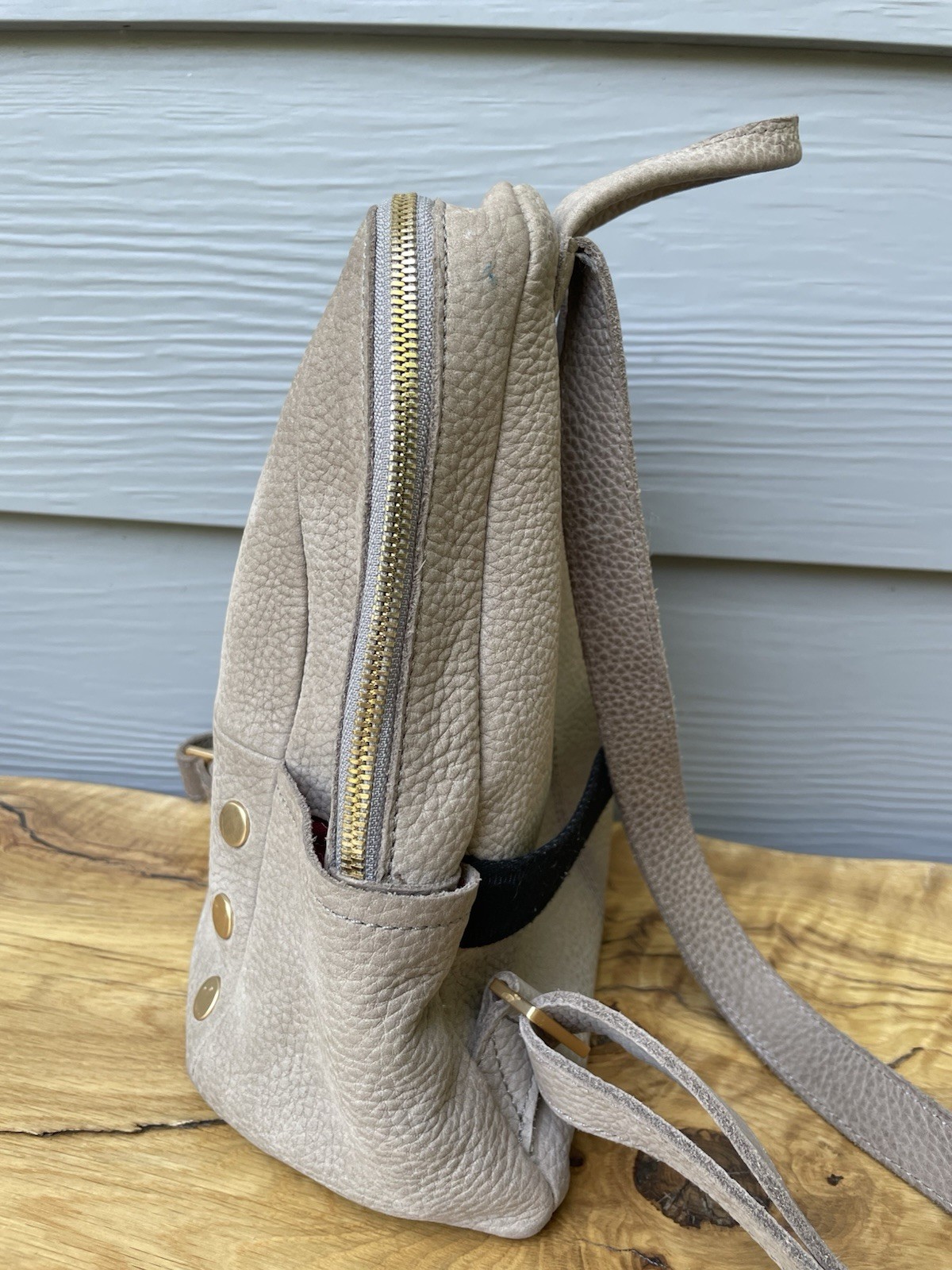 Hammitt Pebble Leather Mini Backpack Taupe With Pink Interior