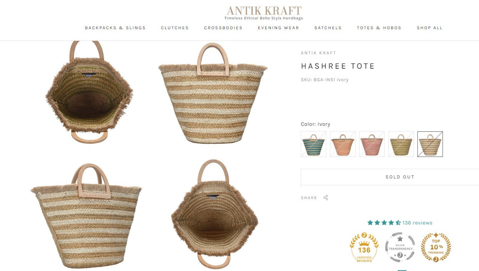ANTIK KRAFT Hashree Tote Bag Jute Basket Weave Straw Large Wooden Handles