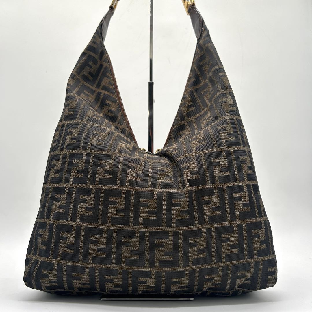 FENDI Shoulder Bag Zucca Leather Brown Vintage From Japan Authentic