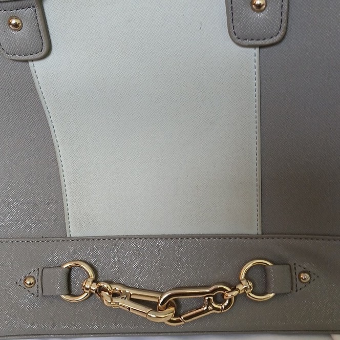JustFab Gray Colorblock Dome Satchel Top Handle Bag Zip, Lined Pockets Gold